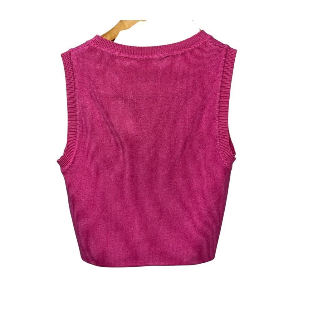 Zara Pink Sleeveless Cropped Knit Round Neck Top Size Small Summer - Picture 2 of 6